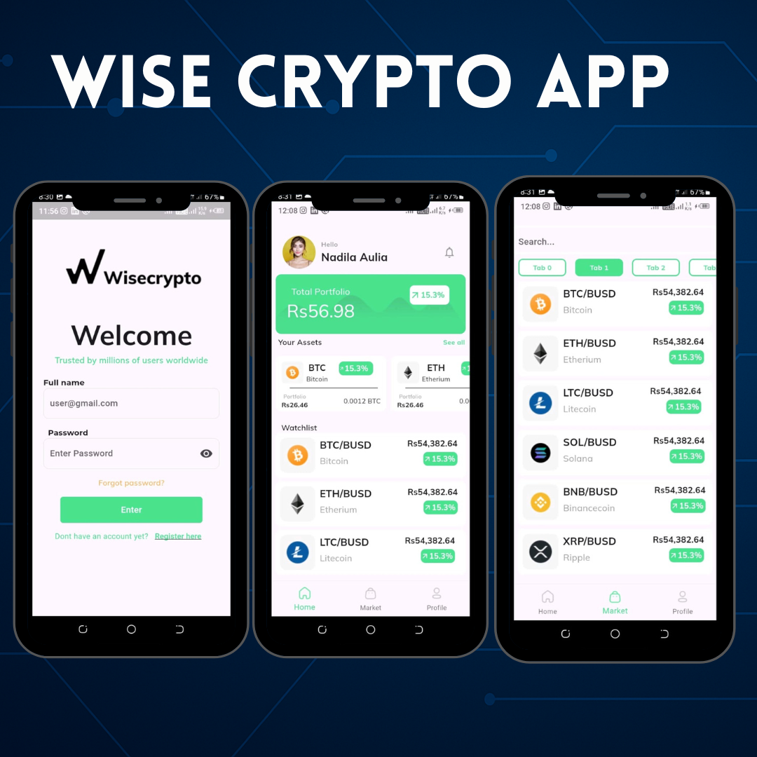 Wise Crypto Flutter app market tracking interface